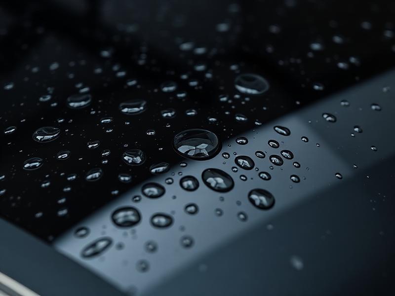 Water beading on a glossy protected automotive surface